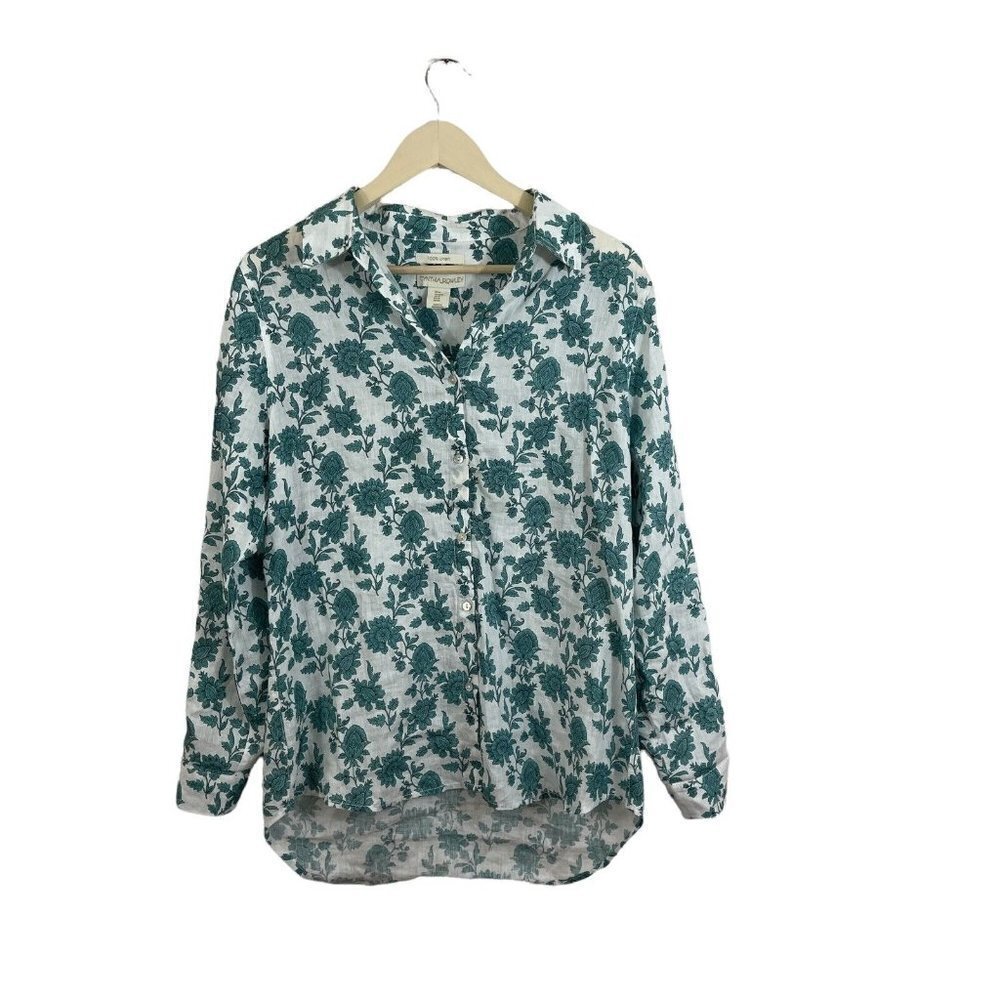 Cynthia Rowley Medium Button Front Shirt Linen Floral Long Sleeve